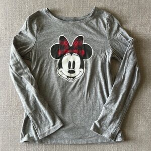 Disney Jumping Beans Girls Gray Buffalo Plaid Bow Minnie Mouse LS Shirt Size 8
